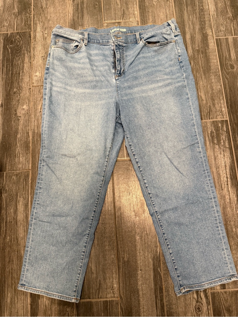 Lands End Women's Recover High Rise Straight Leg Blue Jeans